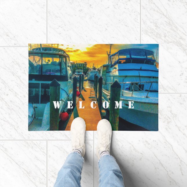 Boats in the Harbour Sunset Doormat (Indoor)