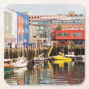 Boats Moored Portland, Maine Square Paper Coaster