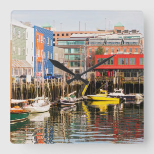 Boats Moored   Portland, Maine Square Wall Clock