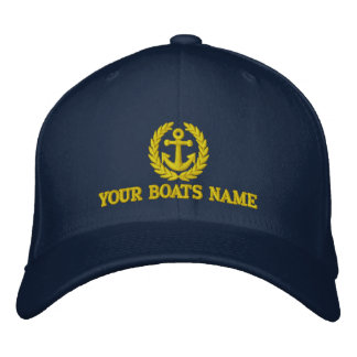 Boats name with sailors anchor motif embroidered hat