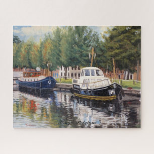 Boats of Brugge Impressionistic Oil Painting Jigsaw Puzzle