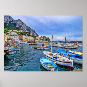 Boats of Capri Italian Photo Art Poster