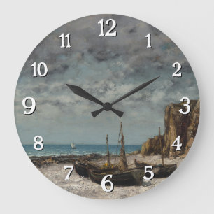Boats on a Beach, Étretat – Gustave Courbet Large Clock