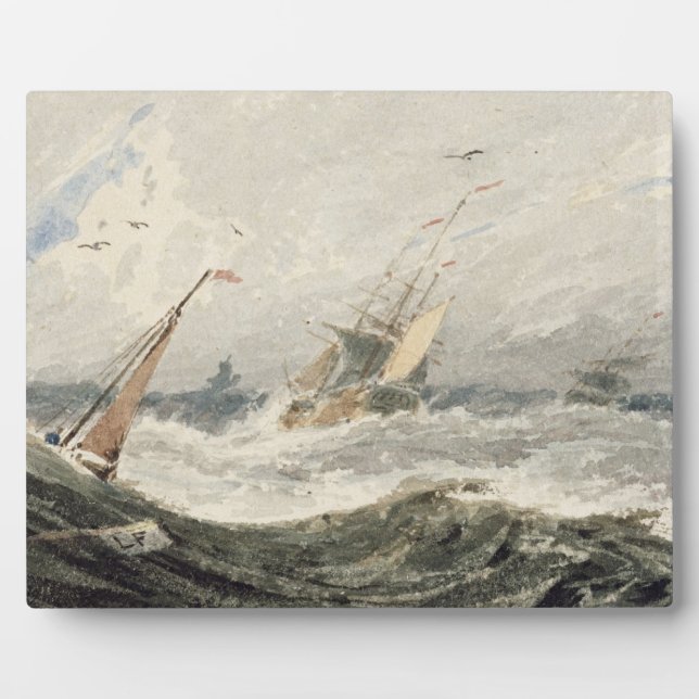 Boats on a Stormy Sea (w/c over graphite on wove p Plaque (Front)