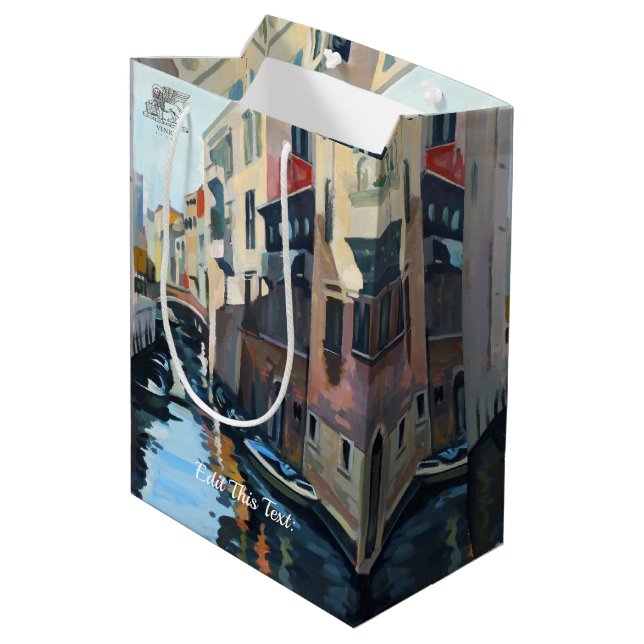 Boats on a Venetian Canal Medium Gift Bag (Back Angled)