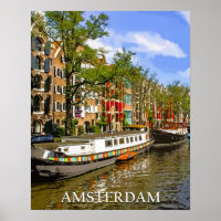 Boats on Canal in Amsterdam Vintage Travel
