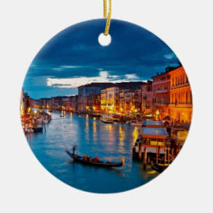 Boats On Canal Water Colourful Venice Italy Ceramic Ornament