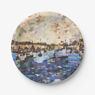 Boats On Lake Erie, Ohio Collage Paper Plates