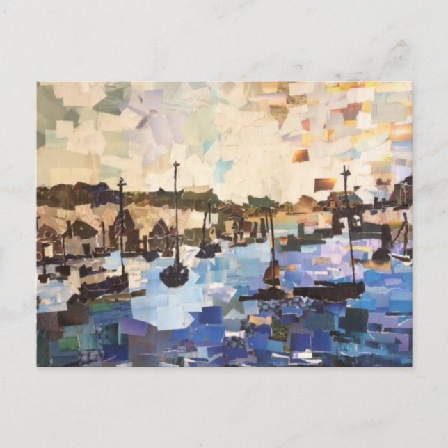 Boats On Lake Erie Paper Collage Postcard (Front)