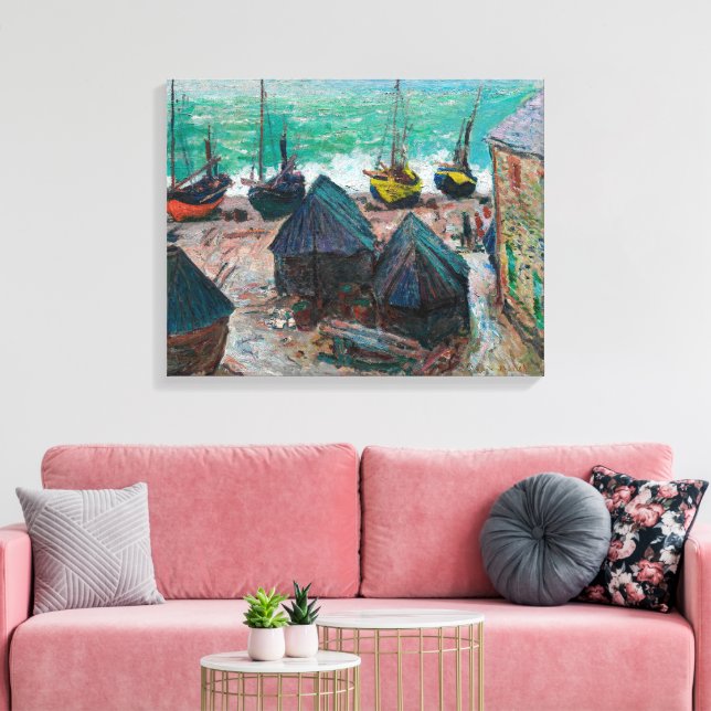 Boats on the Beach at Étretat | Claude Monet | Canvas Print (Insitu(LivingRoom))