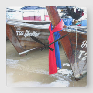 Boats On The Beach   Phi Phi Islands, Thailand Square Wall Clock