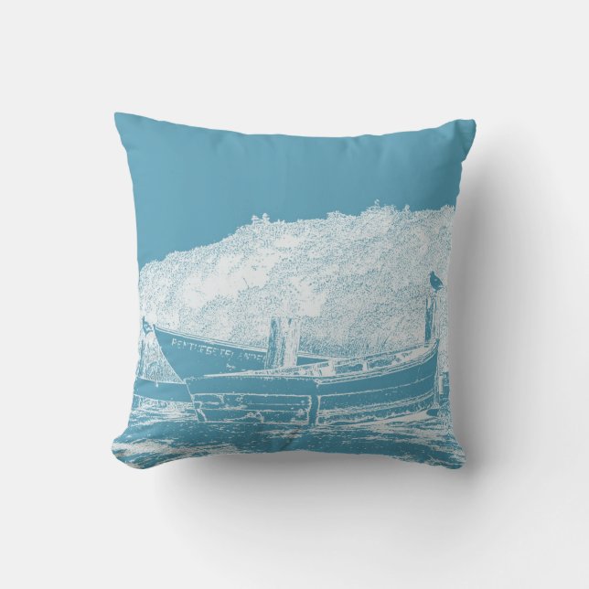 Boats on the Beach Throw Pillow (Front)