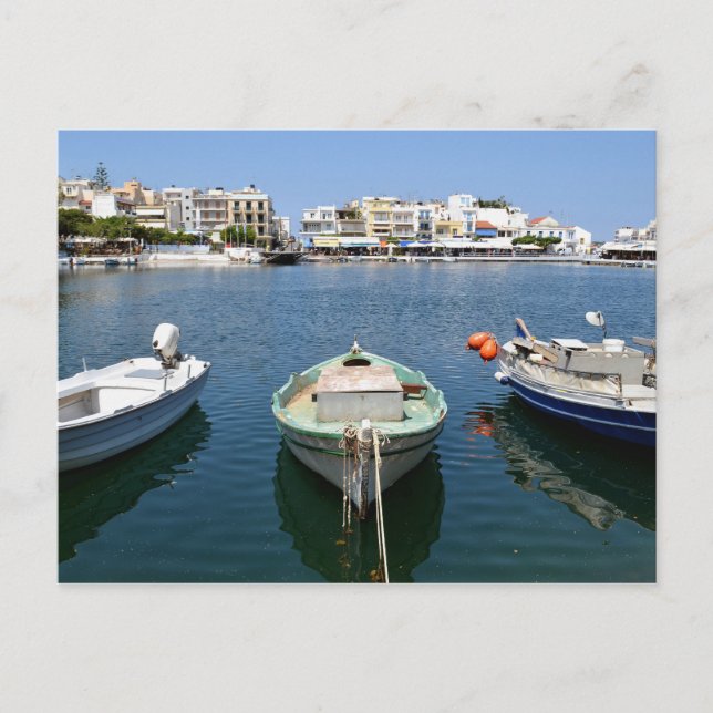 Boats on the Lake at Agios Nikolaos Postcard (Front)