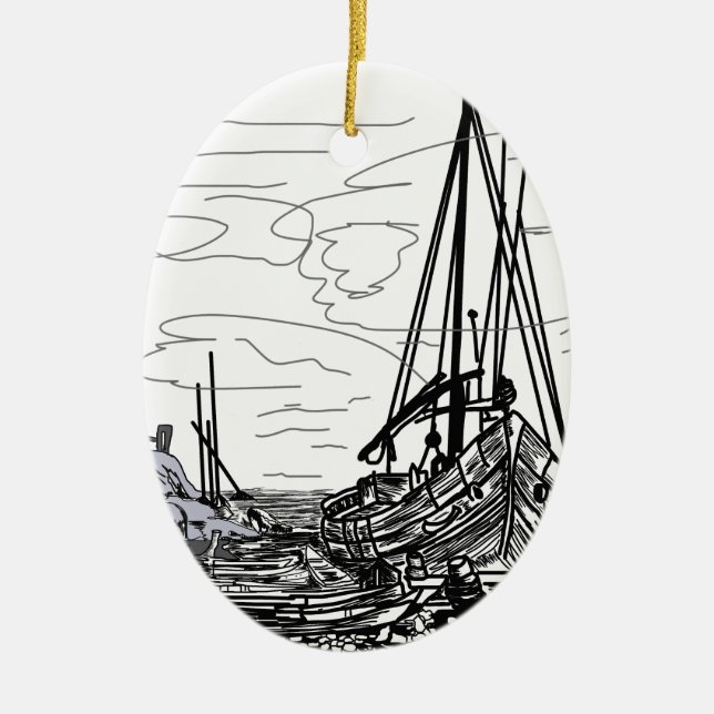 boats on the sea ceramic ornament (Front)