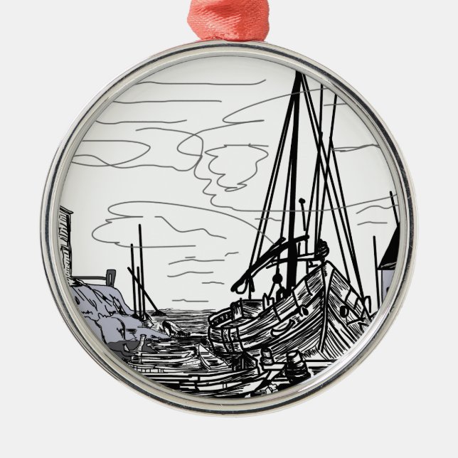 boats on the sea metal ornament (Front)