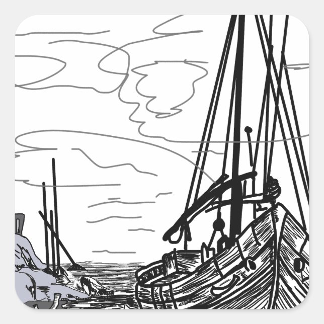 boats on the sea square sticker (Front)