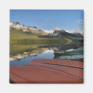 Boats parked on the lakeshore of Maligne Lake, Magnet