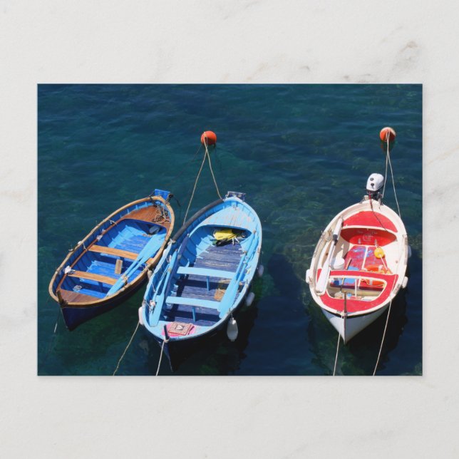 Boats Riomaggiore harbour Postcard (Front)