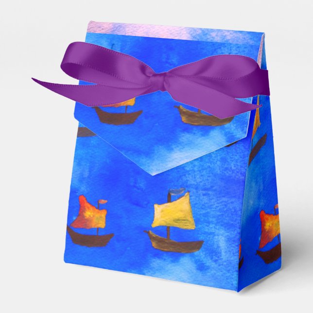 Boats watercolor Blue background Occasions Tent Favor Box (Front Side)