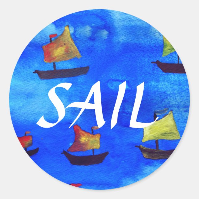 Boats watercolor Blue  Round Sticker, Glossy Classic Round Sticker (Front)