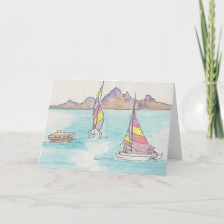 "Boats Watercolor Sketch/Fiji" Greeting Card