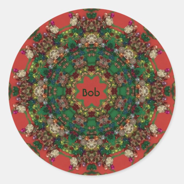 BOB ~ CHRISTMAS ~ Yellow Green Red Blue ~ Classic Round Sticker (Front)