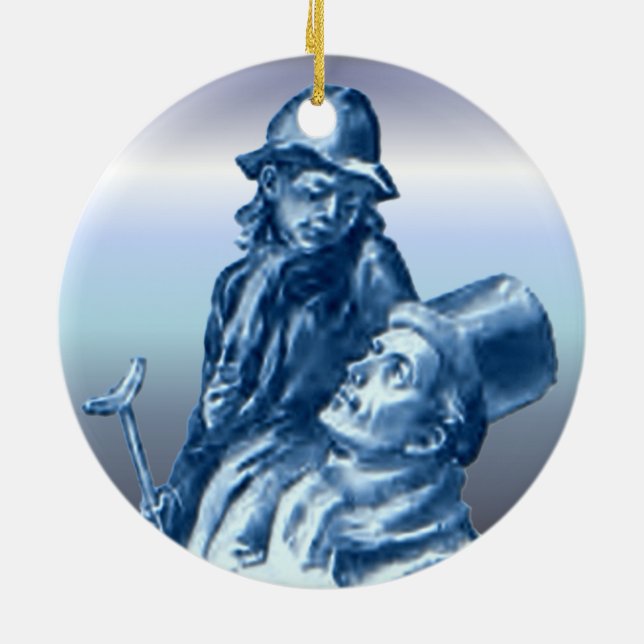 Bob Cratchit and Tiny Tim Christmas Carol Ceramic Ornament (Back)