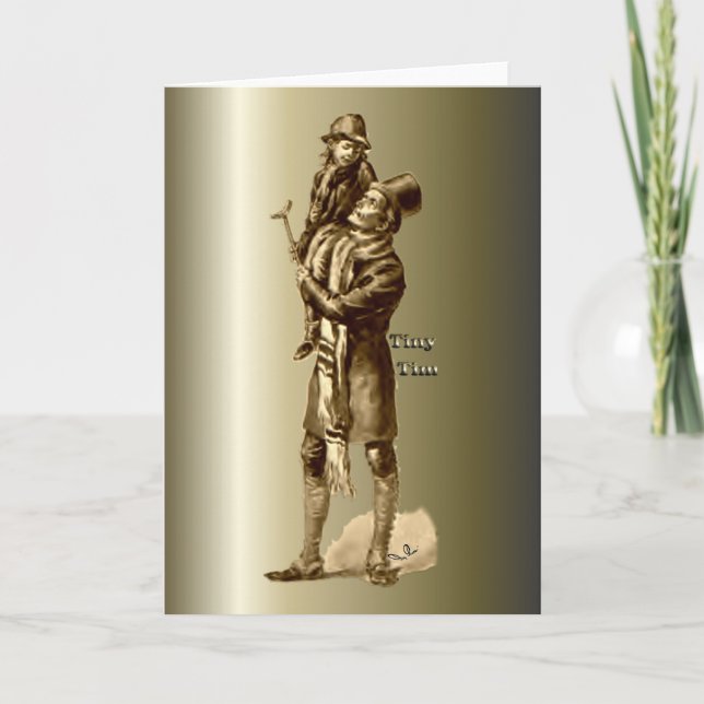 Bob Cratchit and Tiny Tim Christmas Carol Holiday Card (Front)