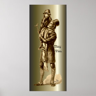 Bob Cratchit and Tiny Tim Christmas Carol Poster