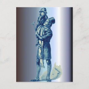 Bob Cratchit Holding Tiny Tim Christmas Carol Holiday Postcard