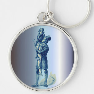 Bob Cratchit holding Tiny Tim Christmas Carol Keychain