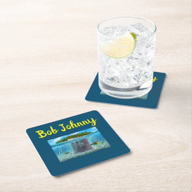 Bob Johnny Square Paper Coaster (Insitu)
