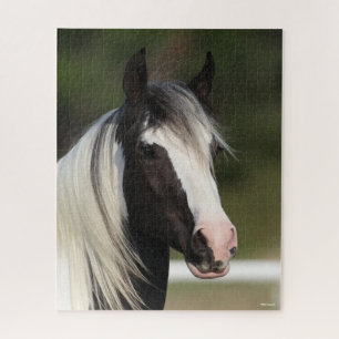 Bob Langrish Black and White Gypsy Vanner headshot Jigsaw Puzzle