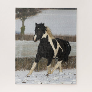 Bob Langrish Black and White Welsh Cob In The Snow Jigsaw Puzzle