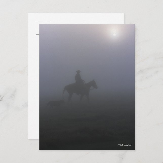 Bob Langrish | Cowboy Riding In Mist With Dog Postcard (Front/Back)