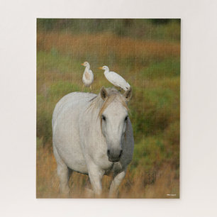 Bob Langrish Grey Camargue Horse with Two Birds Jigsaw Puzzle