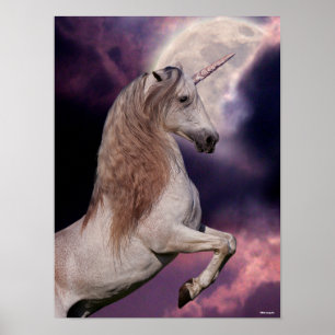 Bob Langrish   Grey Unicorn Rearing Poster