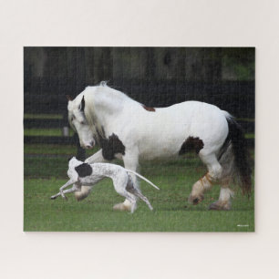 Bob Langrish Gypsy Vanner and Dog Running Together Jigsaw Puzzle