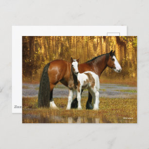 Bob Langrish Gypsy Vanner Mare and Foal Fantasy Postcard