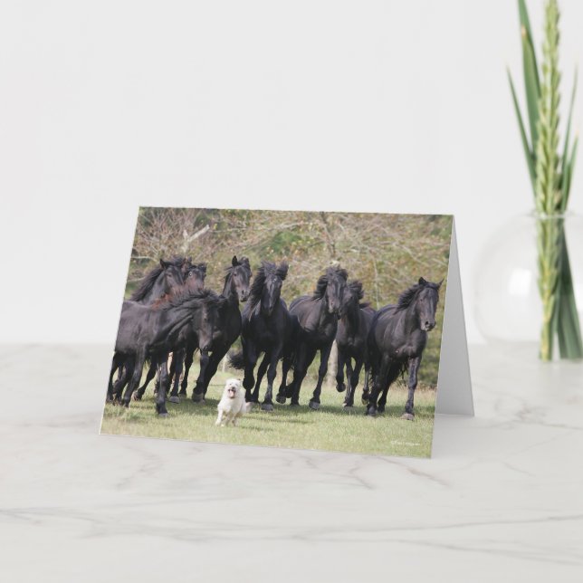 Bob Langrish | Herd Black Meren Horses and Dog Card (Front)