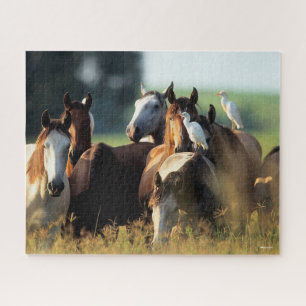 Bob Langrish Herd Of Horses Standing With Birds Jigsaw Puzzle