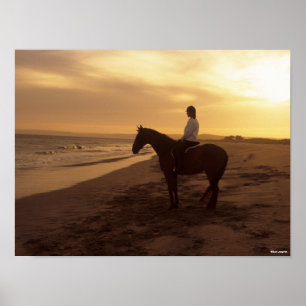 Bob Langrish   Horse and Rider On Beach at Sunset Poster