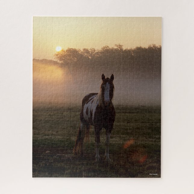 Bob Langrish | Paint Horse Standing Mist Sunrise Jigsaw Puzzle (Vertical)