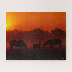 Bob Langrish Three Horses Grazing at Sunset Jigsaw Puzzle