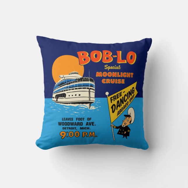 Bob-Lo Special Moonlight Cruise Retro Design Throw Pillow (Front)