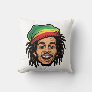 Bob Marley Inspired Cartoon Dreadlock Rasta Throw Pillow