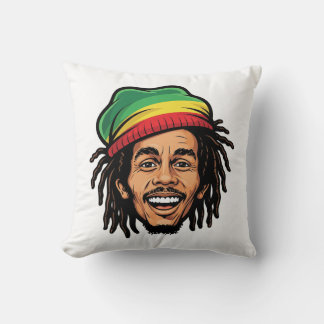 Bob Marley Inspired Cartoon Dreadlock Rasta Throw Pillow
