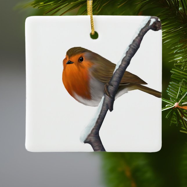 Bob the Red Robin Bird Wildlife White Ceramic Ornament (Bob the red robin would like to come home with you and live on your Christmas tree)