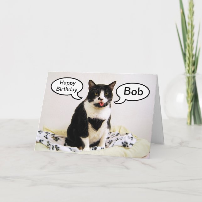 Bob Tuxedo Cat Birthday Humour Card (Front)
