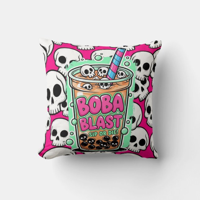 Boba Blast – Sip or Die! Throw Pillow (Front)